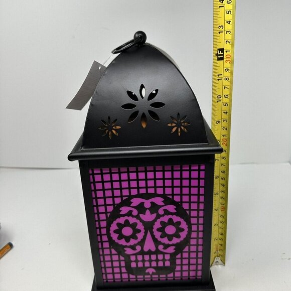 Halloween LED Skull Lantern Color Changing Light Candle Cutouts Purple Spooky - Picture 11 of 12